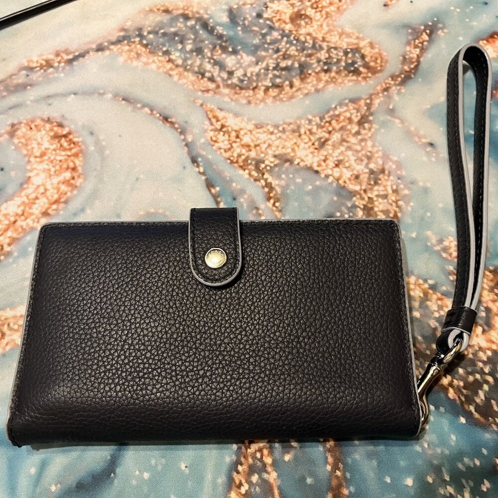 EUC Coach Wristlet in Navy Pebbled Leather